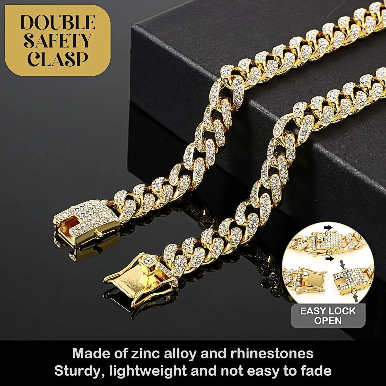 Glamorous Diamond Dog Chain Collar - Stylish Cuban Necklace for Small to Large Dogs and Cats