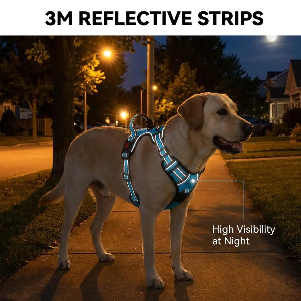 HELETY 3-In-1 Dog Vest Harness Set - No Pull, No Choke, 3M Reflective, Anti-Escape Lock, Adjustable for Small/Medium/Large Dogs, Oxford Material, Night Strap, Poop Bag Holder, Airtag Compatible, Cooling for Safe Walking & Travel Outdoor Walk Girl Boy, Dur