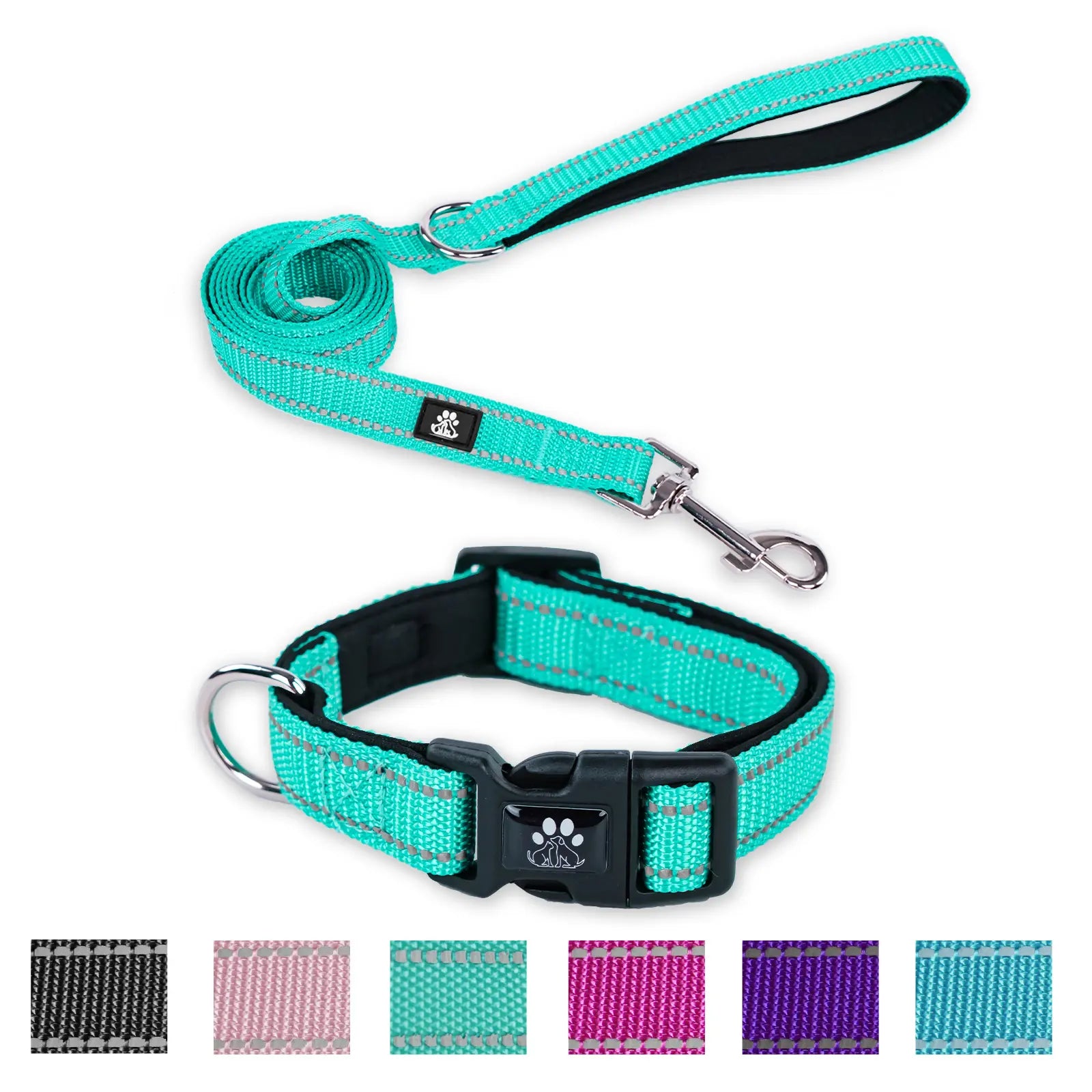Reflective Comfort: Adjustable Neoprene Dog Collar and Leash Set for All Breeds