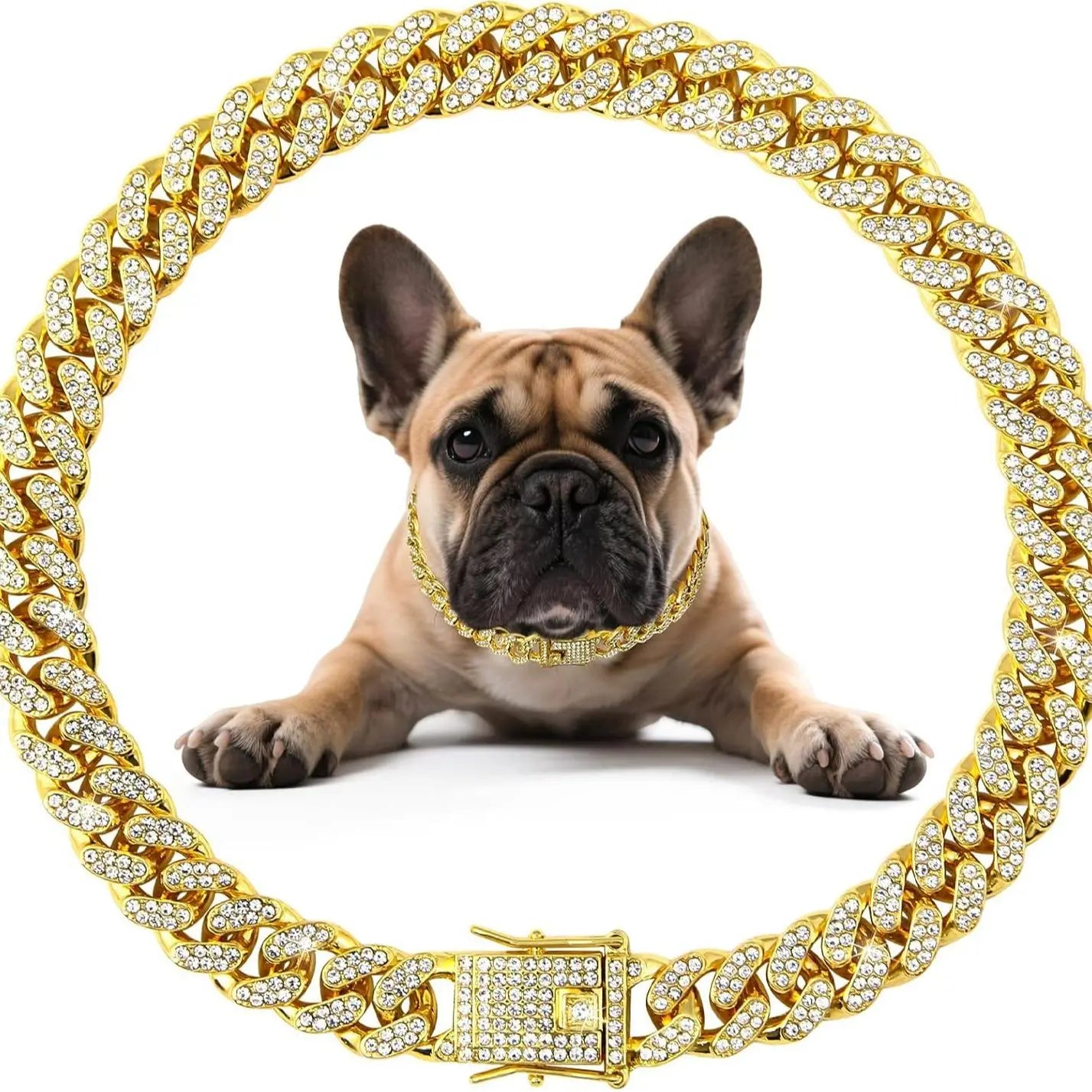 Glamorous Diamond Dog Chain Collar - Stylish Cuban Necklace for Small to Large Dogs and Cats