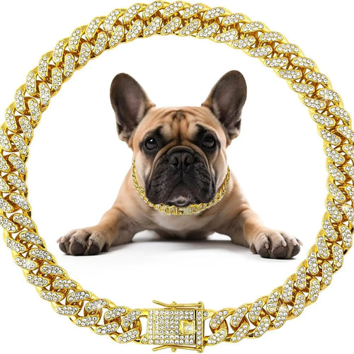 Glamorous Diamond Dog Chain Collar - Stylish Cuban Necklace for Small to Large Dogs and Cats