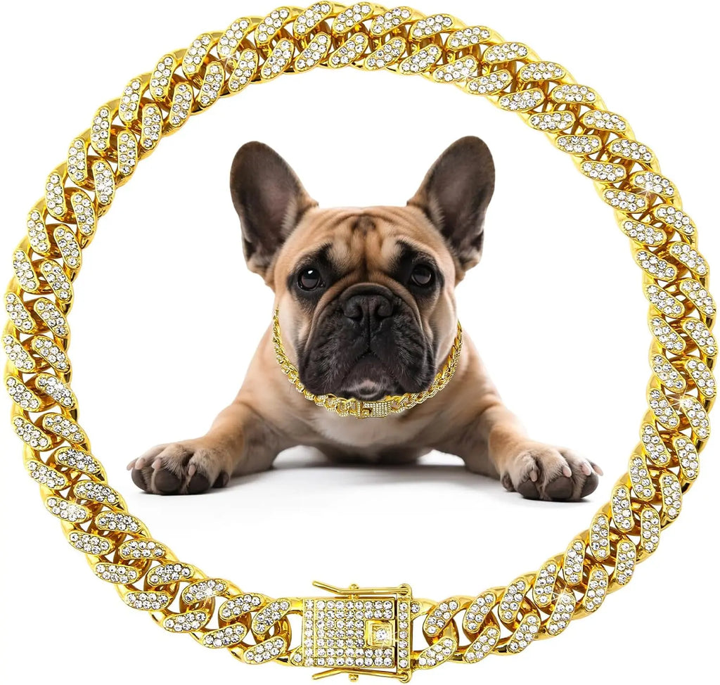 Glamorous Diamond Dog Chain Collar - Stylish Cuban Necklace for Small to Large Dogs and Cats