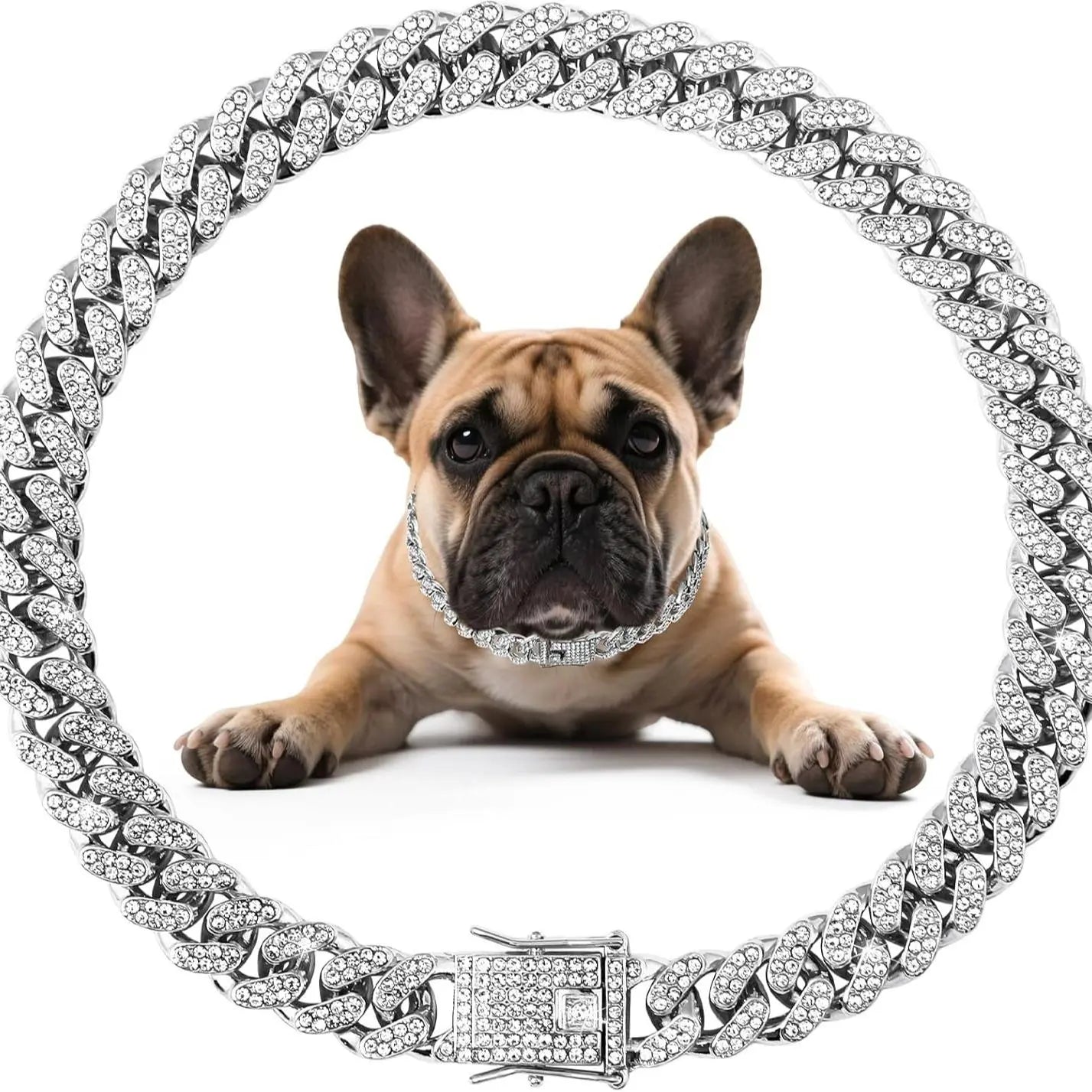 Glamorous Diamond Dog Chain Collar - Stylish Cuban Necklace for Small to Large Dogs and Cats
