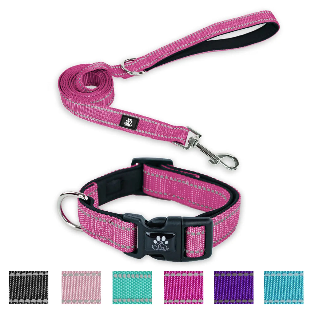 Reflective Comfort: Adjustable Neoprene Dog Collar and Leash Set for All Breeds