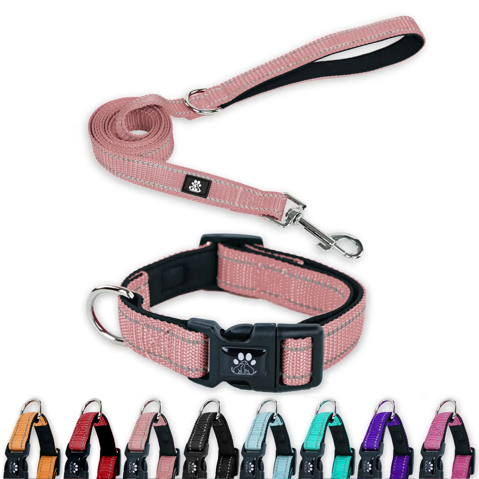 Reflective Comfort: Adjustable Neoprene Dog Collar and Leash Set for All Breeds