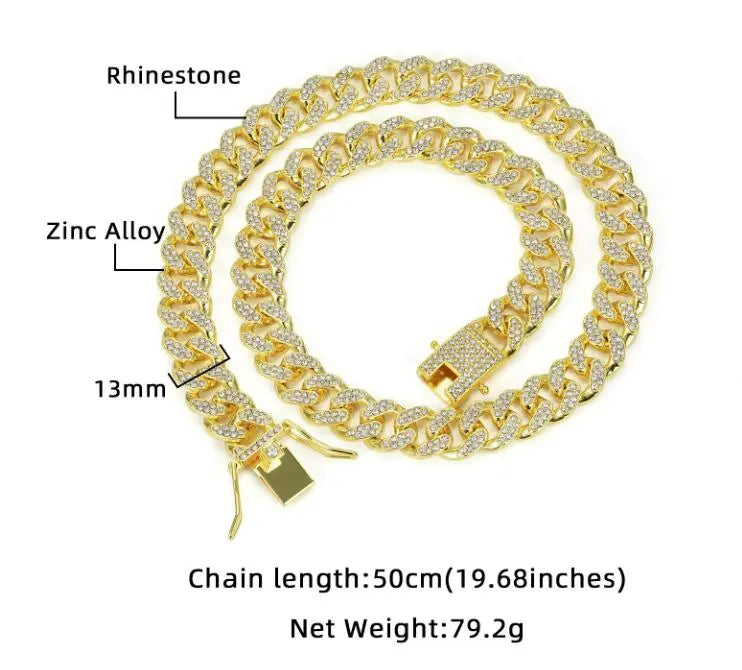 Glamorous Diamond Dog Chain Collar - Stylish Cuban Necklace for Small to Large Dogs and Cats