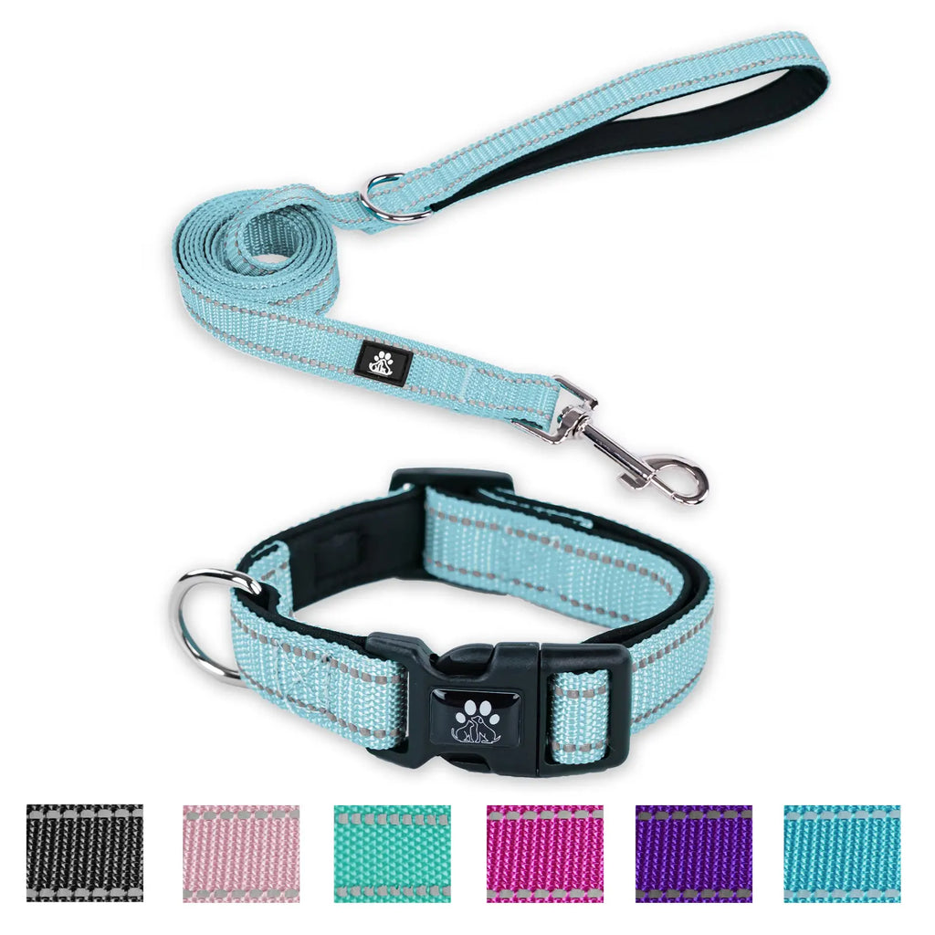 Reflective Comfort: Adjustable Neoprene Dog Collar and Leash Set for All Breeds