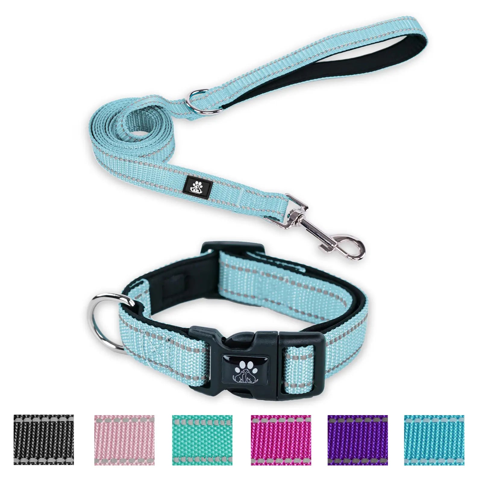 Reflective Comfort: Adjustable Neoprene Dog Collar and Leash Set for All Breeds
