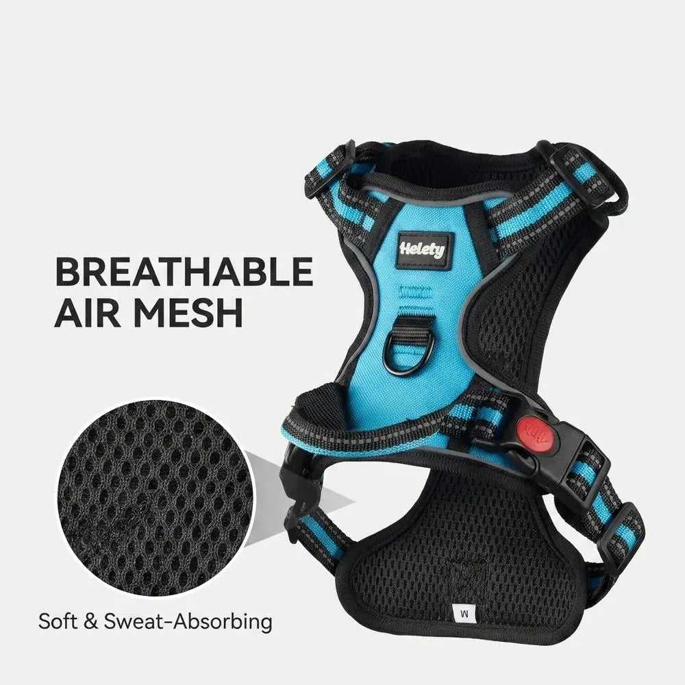 HELETY 3-In-1 Dog Vest Harness Set - No Pull, No Choke, 3M Reflective, Anti-Escape Lock, Adjustable for Small/Medium/Large Dogs, Oxford Material, Night Strap, Poop Bag Holder, Airtag Compatible, Cooling for Safe Walking & Travel Outdoor Walk Girl Boy, Dur