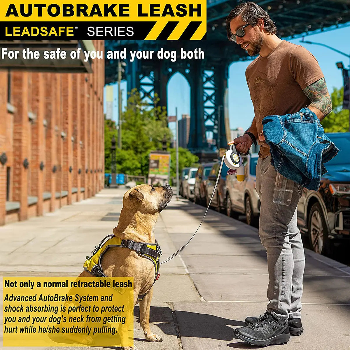 Fida Autobrake Retractable Dog Safety Leash - 16FT Heavy Duty No Pull Leash for Medium to Large Dogs with Auto Brake and One-Hand Control for Effortless Walks