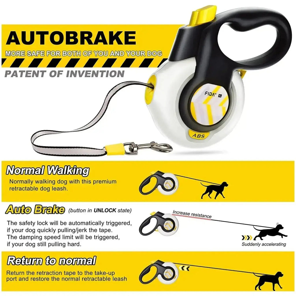 Fida Autobrake Retractable Dog Safety Leash - 16FT Heavy Duty No Pull Leash for Medium to Large Dogs with Auto Brake and One-Hand Control for Effortless Walks