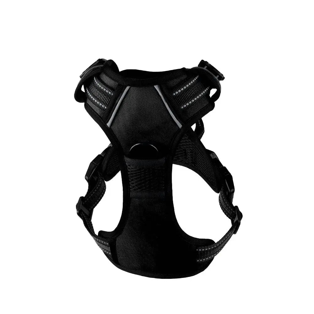 HELETY 3-In-1 No-Pull No-Choke Dog Vest Harness Leash Set for Medium-Large Dogs - Black Heavy-Duty Reflective Oxford Belt, Anti-Escape Lock, Adjustable, Poop Bag Holder, Airtag Compatible, Coyote-Proof, Car Seat Safe for Outdoor Night Walking